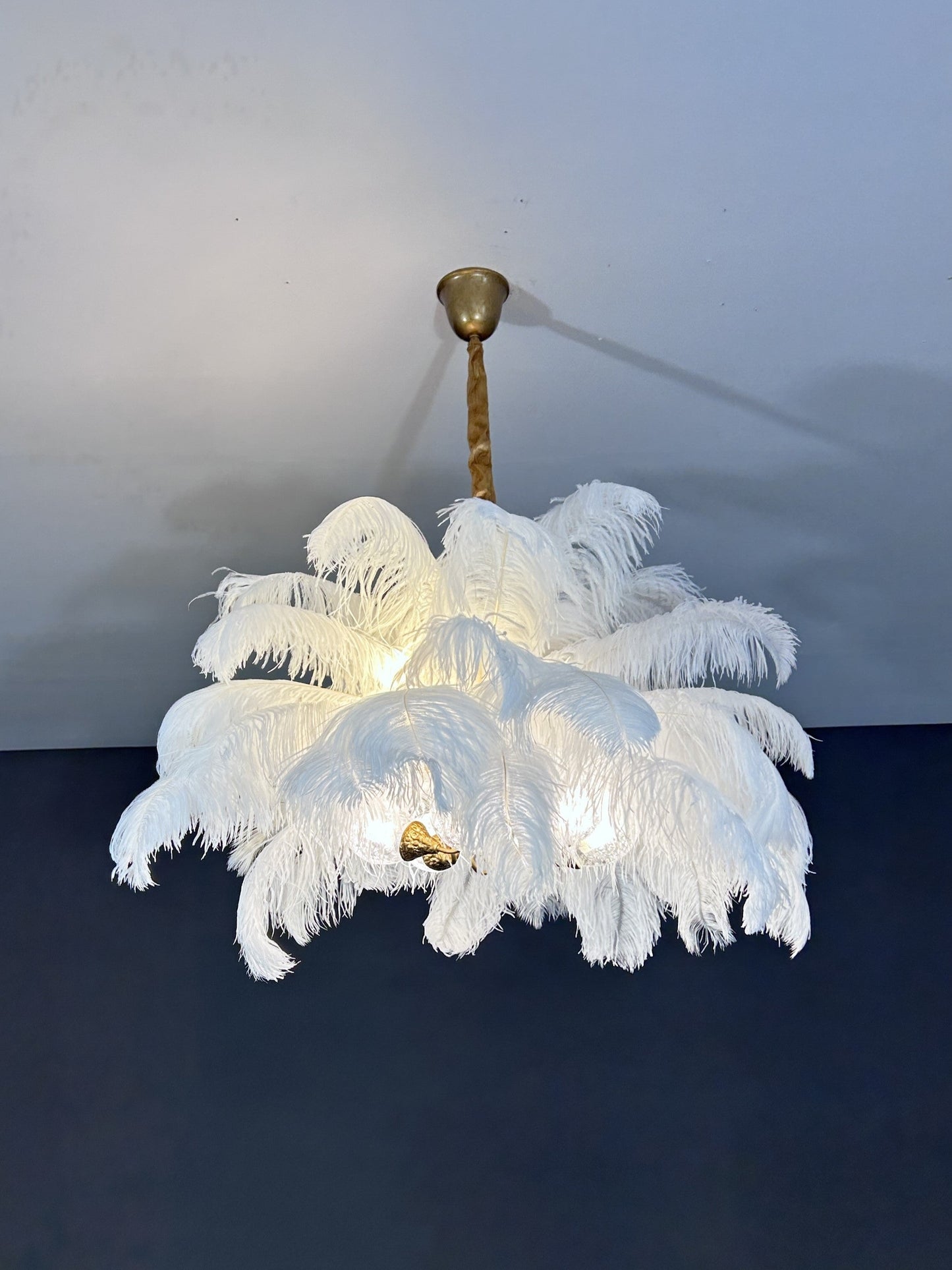 Elegant Ostrich Feather Brass Living Room Chandelier Pure Copper Ceiling Lighting Fixture For Women's Bedroom