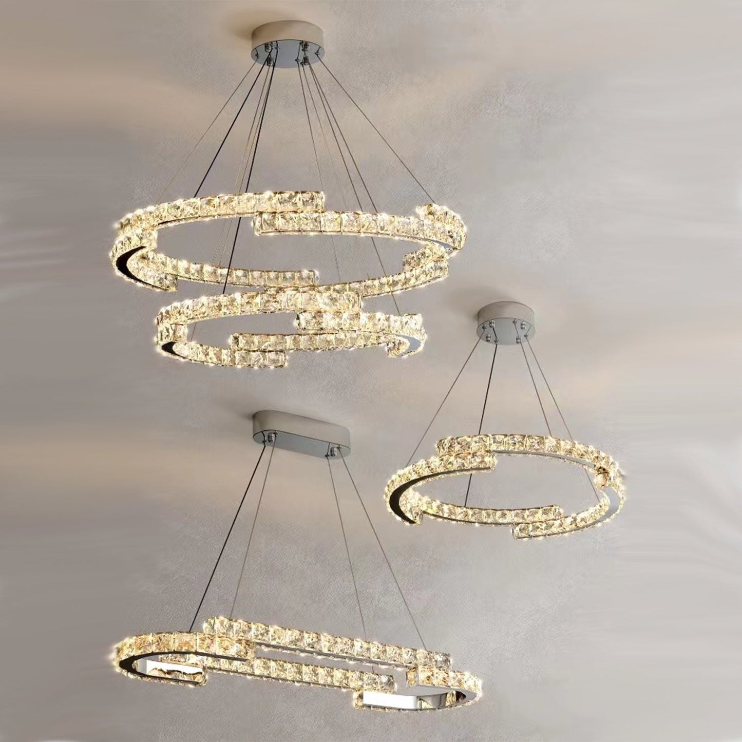 Modern Luxury Crystal Pendant Irregular Rings Chandelier Suit for Living/Dining Room/Bedroom