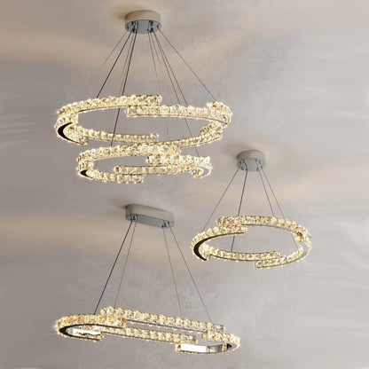 Modern Luxury Crystal Pendant Irregular Rings Chandelier Suit for Living/Dining Room/Bedroom