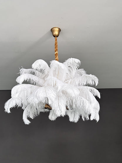 Elegant Ostrich Feather Brass Living Room Chandelier Pure Copper Ceiling Lighting Fixture For Women's Bedroom