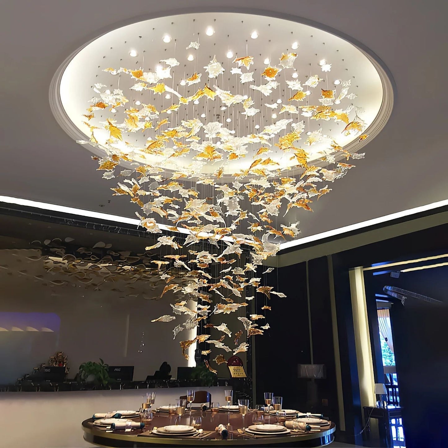 Multicolor Maple Leaf Art Glass Large Oversize Chandelier - Richardrider