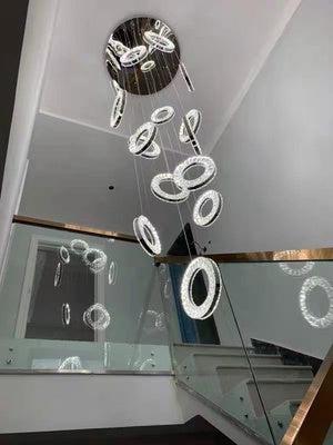 Modern Multi Gold Donuts Shape Crystal Chandelier Ring Round Light Fixture for Foyer Staircase/ Living Room/ Bar/ Hotel Lobby/ Entryway/ LOFT - Richardrider