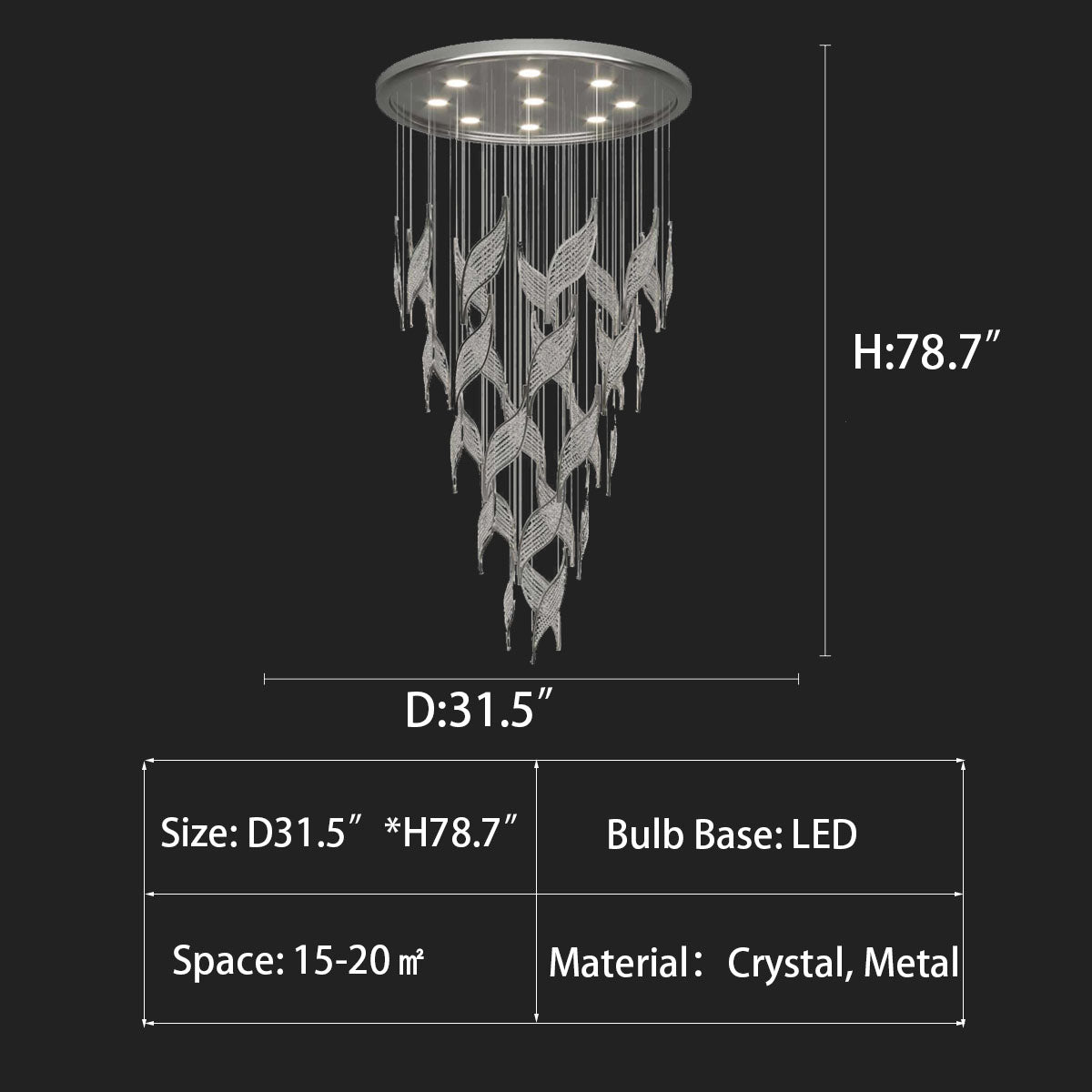 Modern Light Luxury Multi-layered Openwork Leaf Crystal Chandelier for Living Room/ Staircase/Duplex - Richardrider
