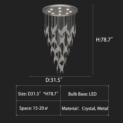 Modern Light Luxury Multi-layered Openwork Leaf Crystal Chandelier for Living Room/ Staircase/Duplex - Richardrider