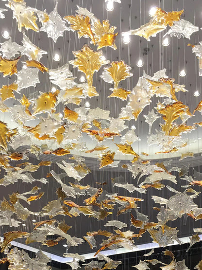 Multicolor Maple Leaf Art Glass Large Oversize Chandelier - Richardrider
