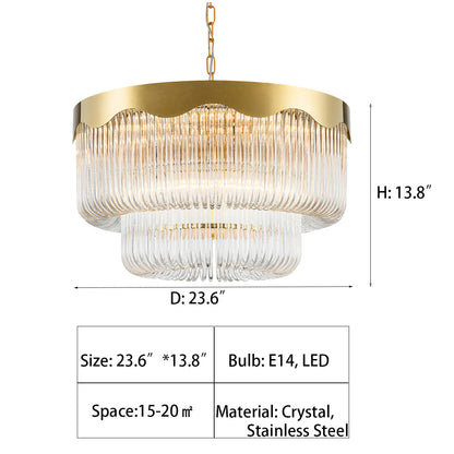 Italian Light Luxury Double-layered U-tube Round Suction&Suspension Chandelier for Living/Dining Room