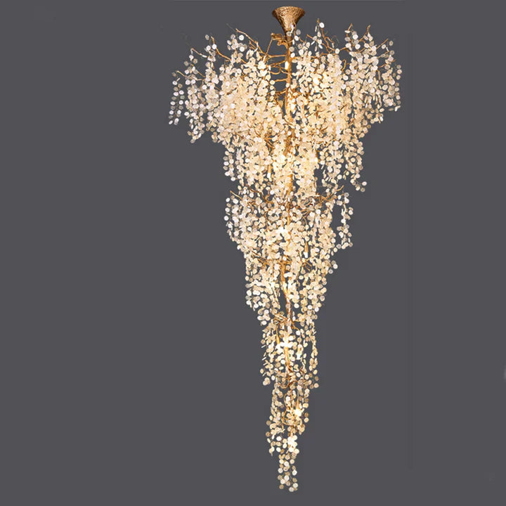 Modern Unique Artistic Flower Brass Branch Semi-flush Mount Chandelier for Living Room/ Hallway/ Entryway/ Staircase - Richardrider