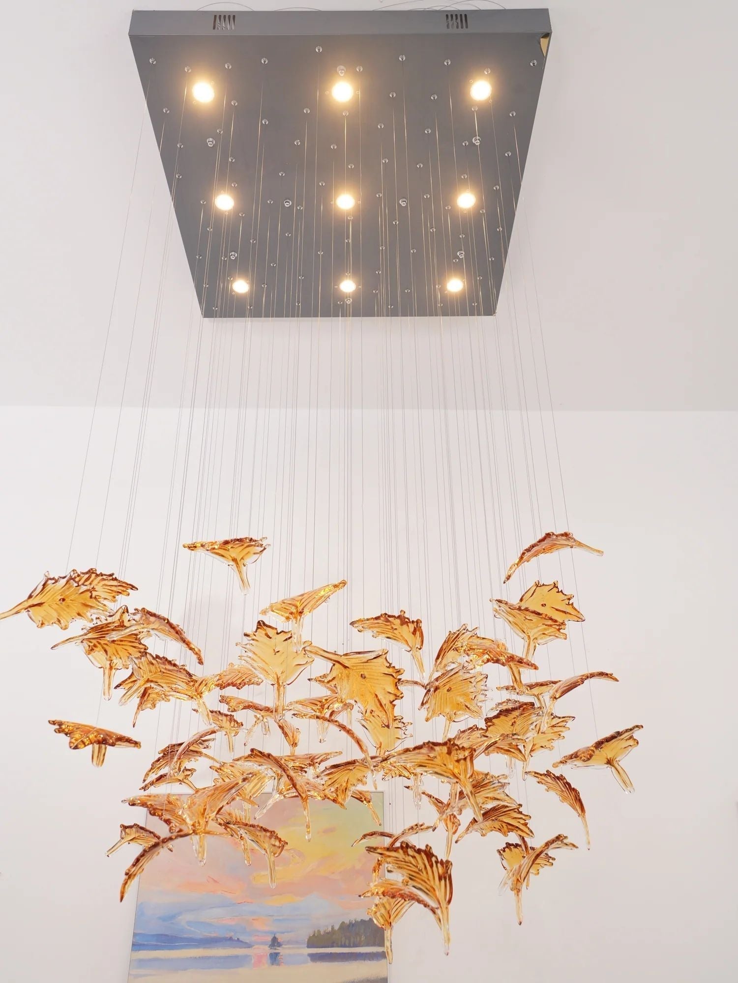 Multicolor Maple Leaf Art Glass Large Oversize Chandelier - Richardrider