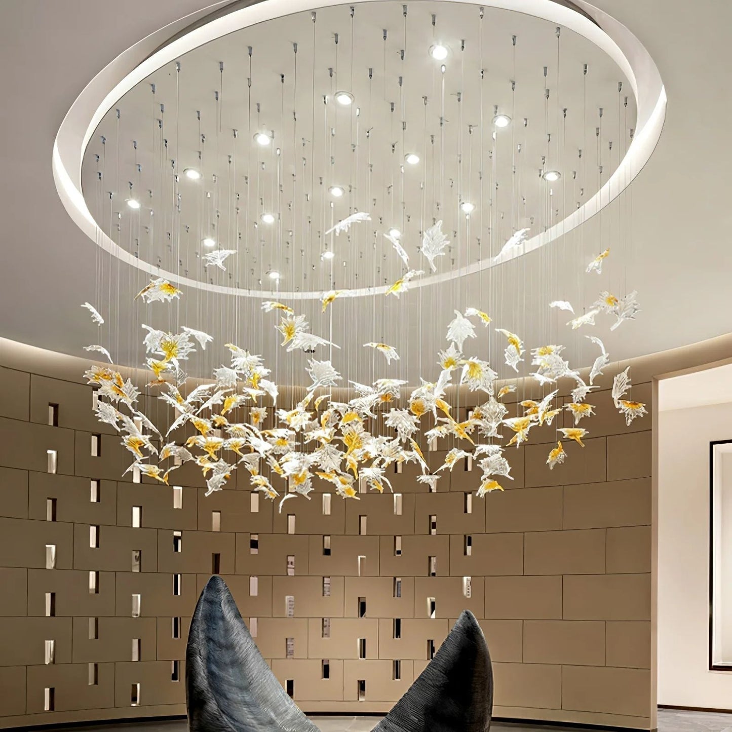Multicolor Maple Leaf Art Glass Large Oversize Chandelier - Richardrider