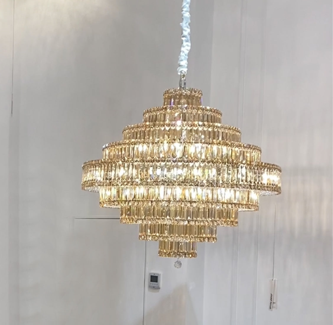 Modern Round Multi-layer Amber Crystal Chandelier for Living/Dining Room/Villa