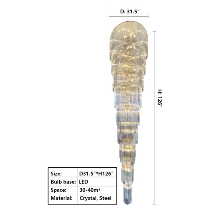 Extra Large Multi-layers Long Golden Crystal Chandelier for 2-Storey/Duplex Buildings/Dining Room/Staircase - Richardrider