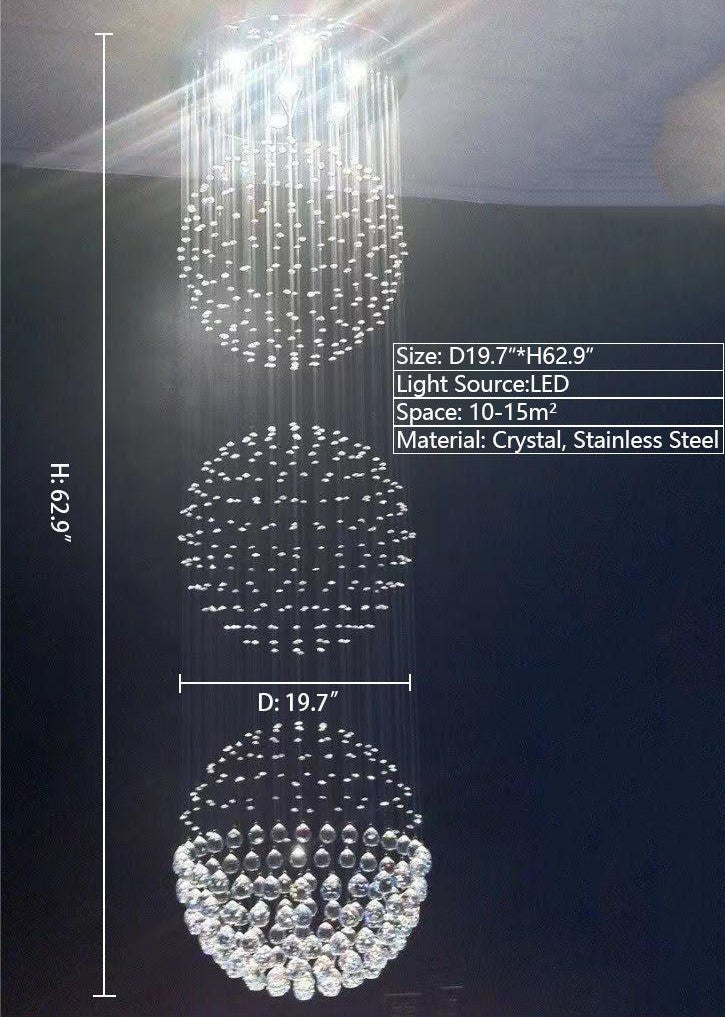 Extra Large Modern Three Balls Ceiling Crystal Chandelier For Staircase/Big-foyer, living room