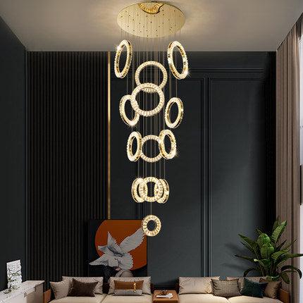 Modern Multi Gold Donuts Shape Crystal Chandelier Ring Round Light Fixture for Foyer Staircase/ Living Room/ Bar/ Hotel Lobby/ Entryway/ LOFT - Richardrider