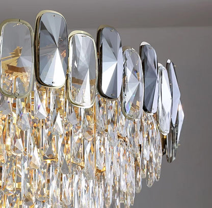 Round/Rectangle Smoky Gray Crystal Pendant Chandelier Ceiling Fixtures Light For Living Room/Dining Room/Entryway