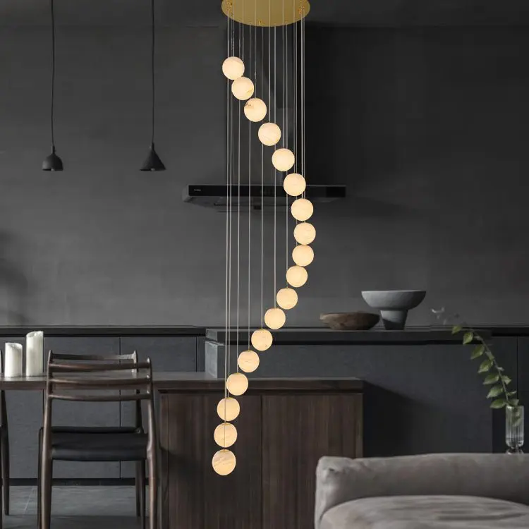 Alabaster Brass Modern Globe Spiral Chandelier - Richardrider
