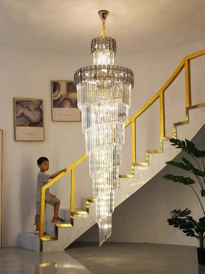 Luxury Extra Large Foyer Spiral Staircase Chandelier Long Crystal Ceiling Light Fixture For Living Room Hall Entrance - Richardrider