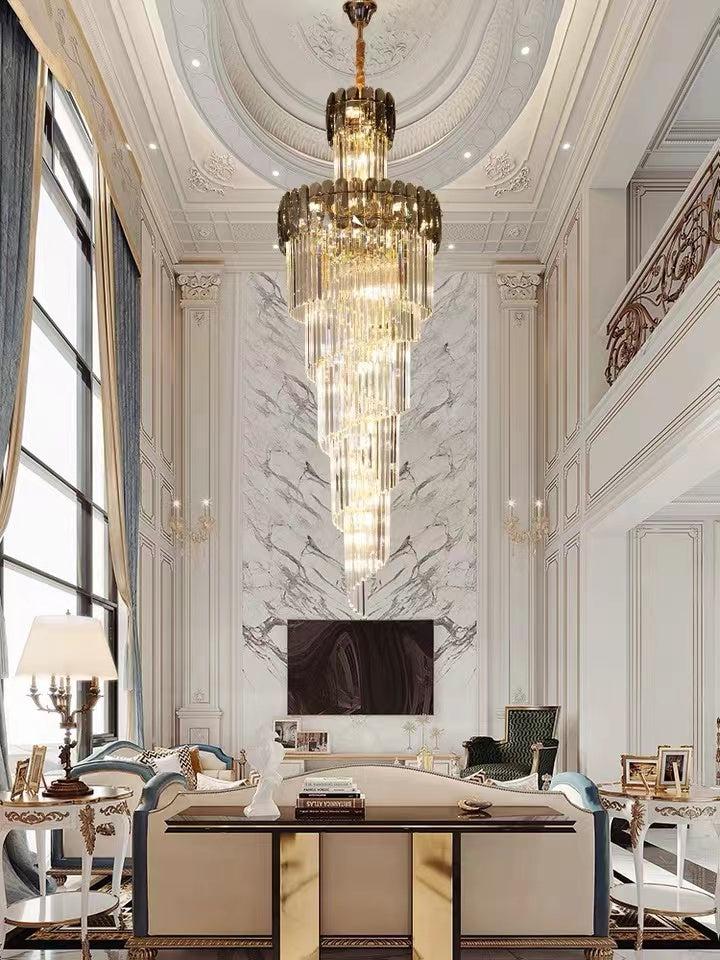 Luxury Extra Large Foyer Spiral Staircase Chandelier Long Crystal Ceiling Light Fixture For Living Room Hall Entrance - Richardrider