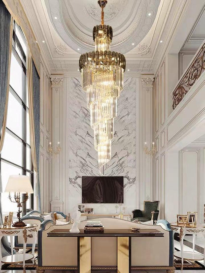 Luxury Extra Large Foyer Spiral Staircase Chandelier Long Crystal Ceiling Light Fixture For Living Room Hall Entrance - Richardrider