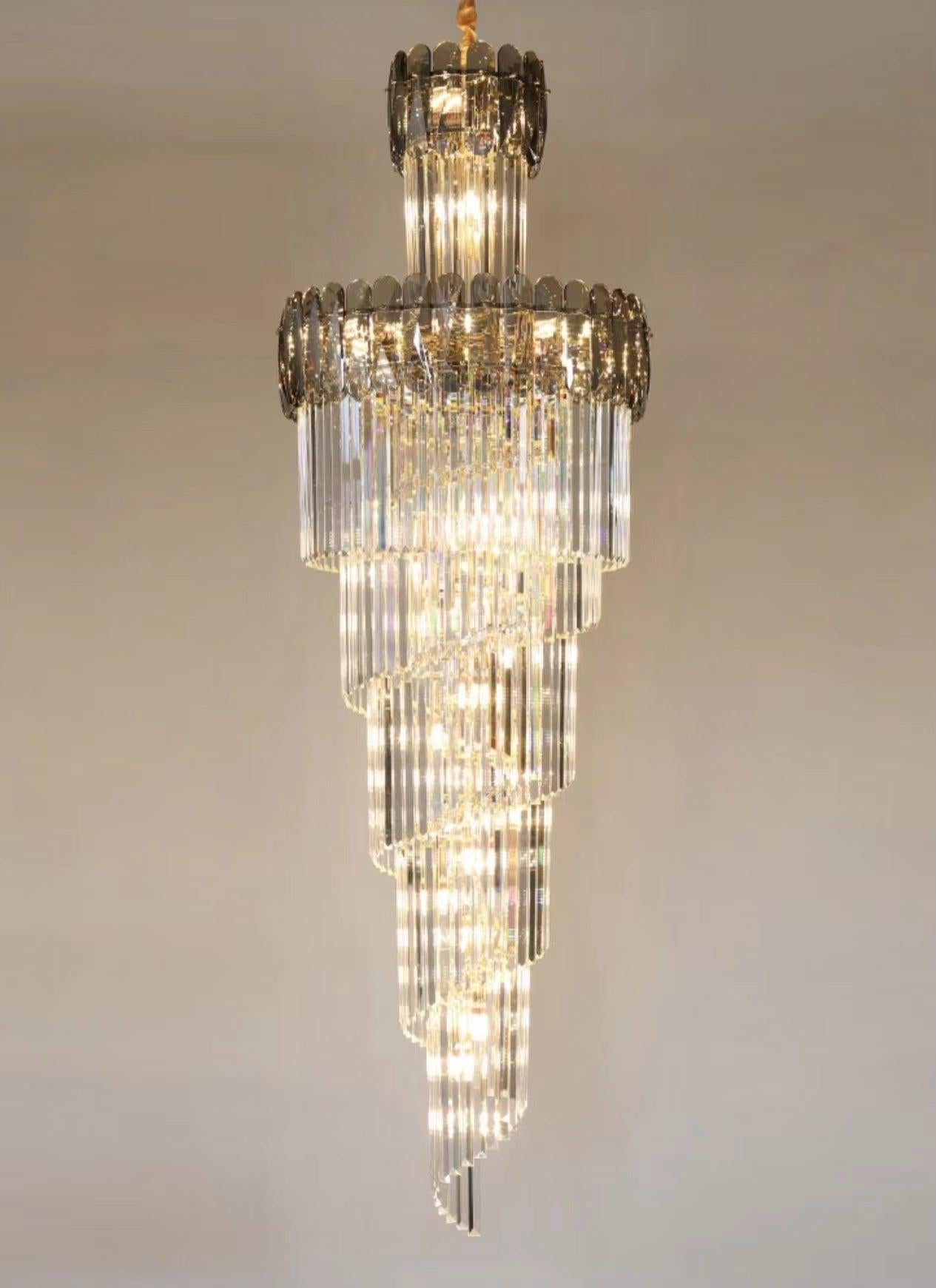 Luxury Extra Large Foyer Spiral Staircase Chandelier Long Crystal Ceiling Light Fixture For Living Room Hall Entrance - Richardrider