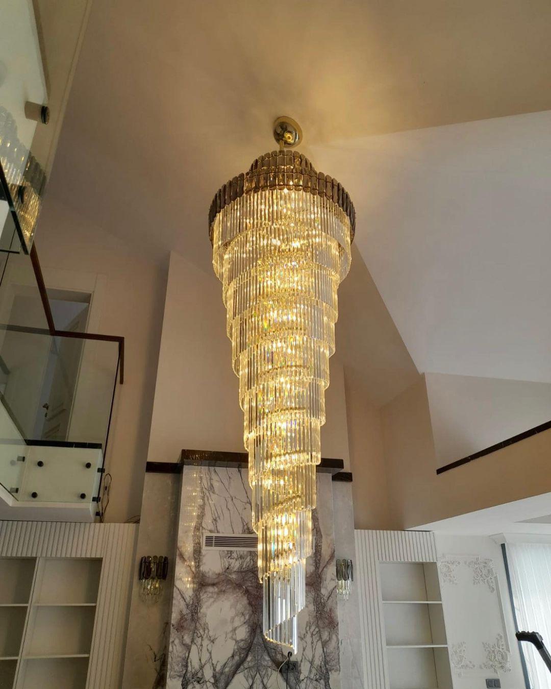 Luxury Extra Large Foyer Spiral Staircase Chandelier Long Crystal Ceiling Light Fixture For Living Room Hall Entrance - Richardrider