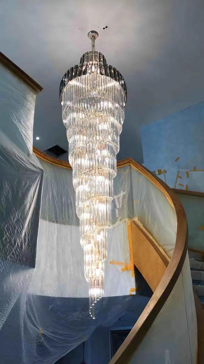 Luxury Extra Large Foyer Spiral Staircase Chandelier Long Crystal Ceiling Light Fixture For Living Room Hall Entrance - Richardrider