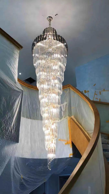 Luxury Extra Large Foyer Spiral Staircase Chandelier Long Crystal Ceiling Light Fixture For Living Room Hall Entrance - Richardrider