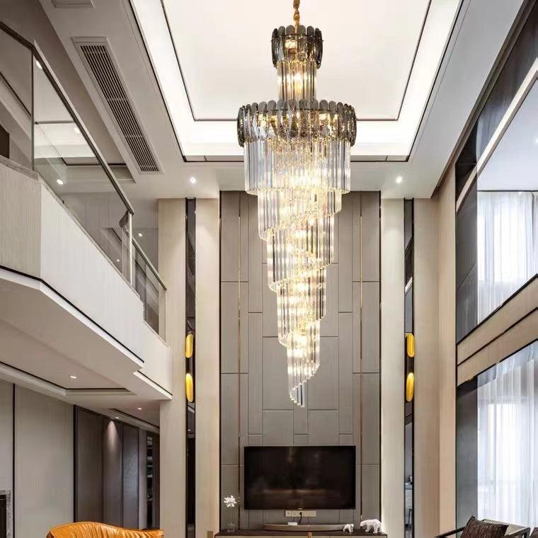 Luxury Extra Large Foyer Spiral Staircase Chandelier Long Crystal Ceiling Light Fixture For Living Room Hall Entrance - Richardrider
