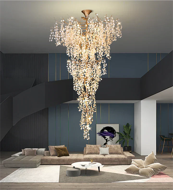Modern Unique Artistic Flower Brass Branch Semi-flush Mount Chandelier for Living Room/ Hallway/ Entryway/ Staircase - Richardrider
