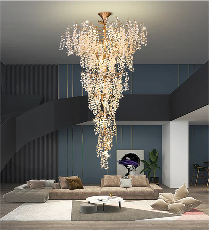 Modern Unique Artistic Flower Brass Branch Semi-flush Mount Chandelier for Living Room/ Hallway/ Entryway/ Staircase - Richardrider