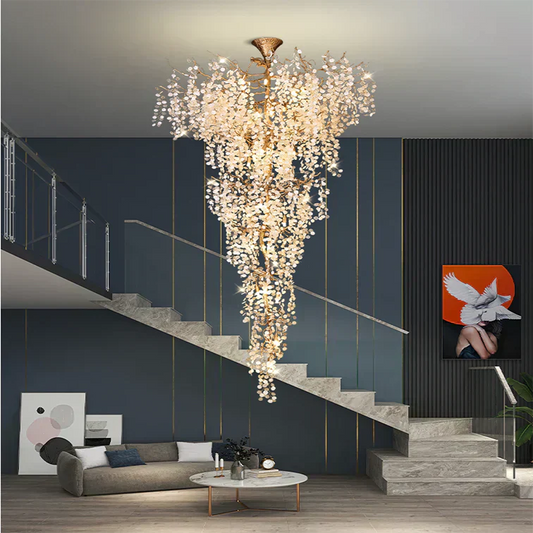 Modern Unique Artistic Flower Brass Branch Semi-flush Mount Chandelier for Living Room/ Hallway/ Entryway/ Staircase - Richardrider