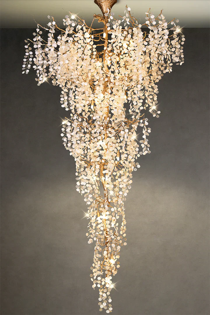 Modern Unique Artistic Flower Brass Branch Semi-flush Mount Chandelier for Living Room/ Hallway/ Entryway/ Staircase - Richardrider