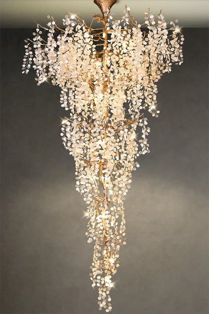 Modern Unique Artistic Flower Brass Branch Semi-flush Mount Chandelier for Living Room/ Hallway/ Entryway/ Staircase - Richardrider