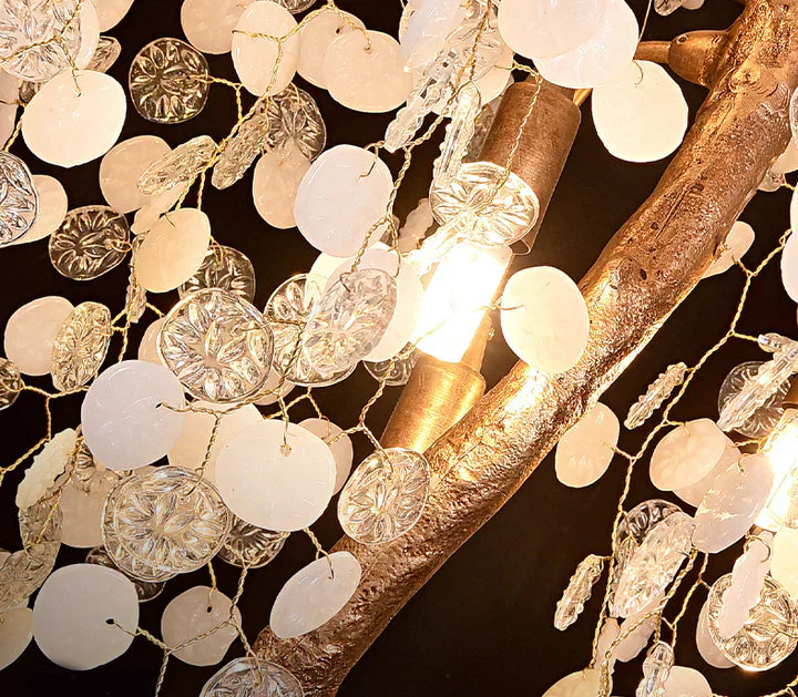 Modern Unique Artistic Flower Brass Branch Semi-flush Mount Chandelier for Living Room/ Hallway/ Entryway/ Staircase - Richardrider