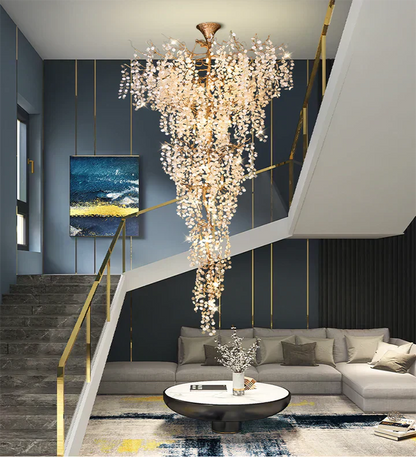 Modern Unique Artistic Flower Brass Branch Semi-flush Mount Chandelier for Living Room/ Hallway/ Entryway/ Staircase - Richardrider