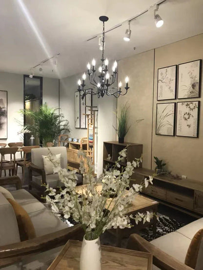 Multi Layer Iron Chandelier with Electronic Candles in Vintage Country Style for Living Room Cafe and Study - Richardrider
