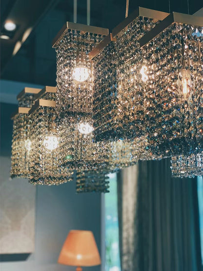 Post-Modern Light Luxury Rectangular Crystal Pendant Chandelier for Dining / Living Room / Kitchen Island