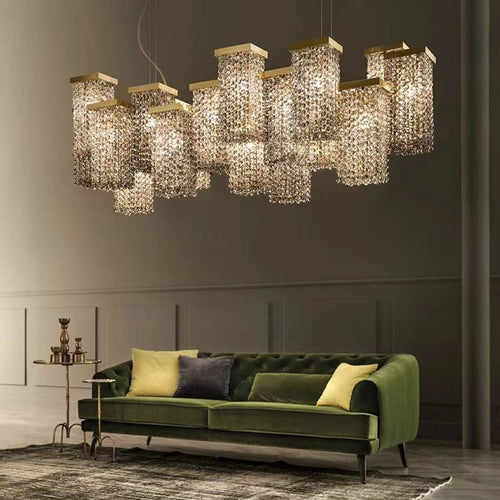 Post-Modern Light Luxury Rectangular Crystal Pendant Chandelier for Dining / Living Room / Kitchen Island