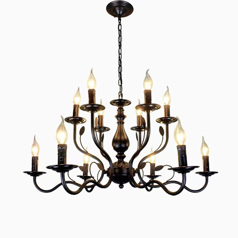 Multi Layer Iron Chandelier with Electronic Candles in Vintage Country Style for Living Room Cafe and Study - Richardrider