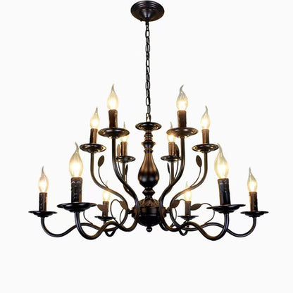 Multi Layer Iron Chandelier with Electronic Candles in Vintage Country Style for Living Room Cafe and Study - Richardrider