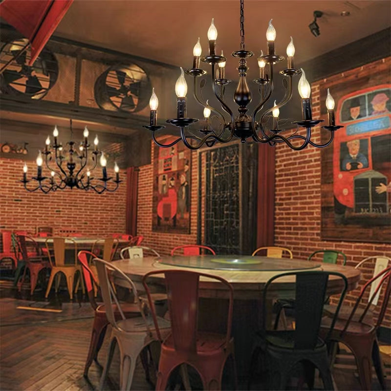 Multi Layer Iron Chandelier with Electronic Candles in Vintage Country Style for Living Room Cafe and Study - Richardrider