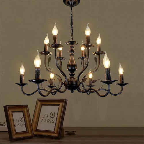 Multi Layer Iron Chandelier with Electronic Candles in Vintage Country Style for Living Room Cafe and Study - Richardrider