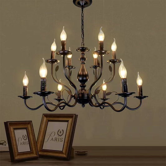 Multi Layer Iron Chandelier with Electronic Candles in Vintage Country Style for Living Room Cafe and Study - Richardrider