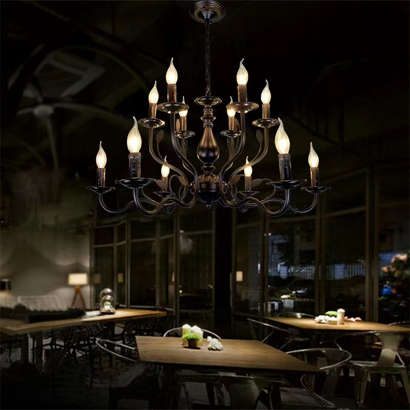 Multi Layer Iron Chandelier with Electronic Candles in Vintage Country Style for Living Room Cafe and Study - Richardrider