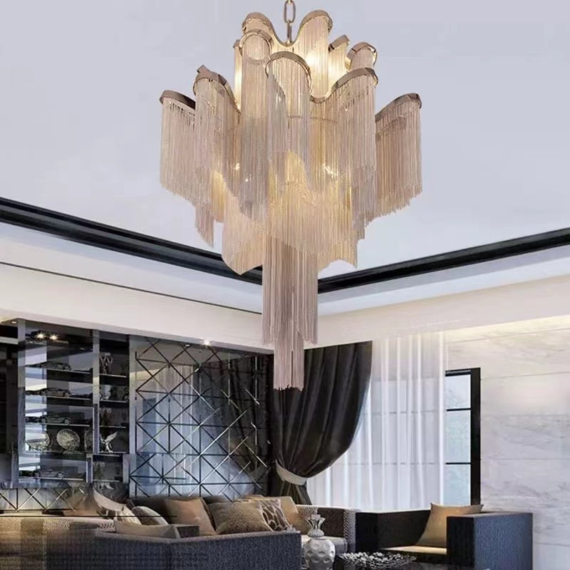 Post-Modern Extra Large Stainless Steel Long Tassel Chandelier for Large Living Room / Staircase / Villa / Duplexes - Richardrider