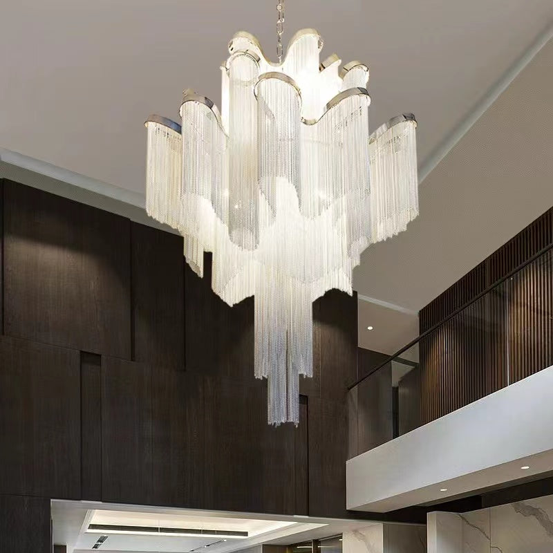 Post-Modern Extra Large Stainless Steel Long Tassel Chandelier for Large Living Room / Staircase / Villa / Duplexes - Richardrider