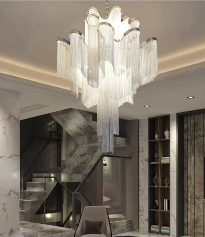 Post-Modern Extra Large Stainless Steel Long Tassel Chandelier for Large Living Room / Staircase / Villa / Duplexes - Richardrider