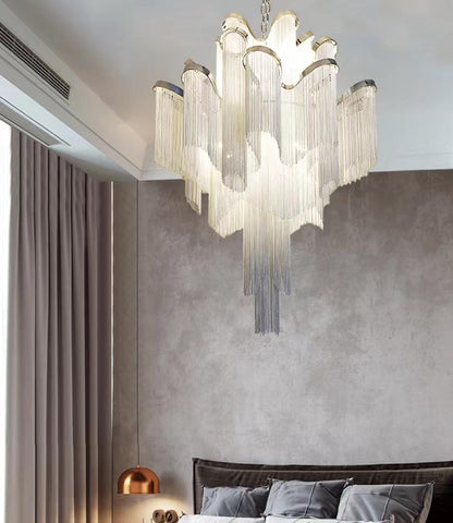Post-Modern Extra Large Stainless Steel Long Tassel Chandelier for Large Living Room / Staircase / Villa / Duplexes - Richardrider