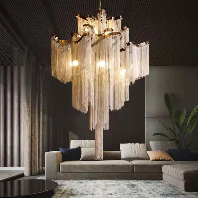 Post-Modern Extra Large Stainless Steel Long Tassel Chandelier for Large Living Room / Staircase / Villa / Duplexes - Richardrider