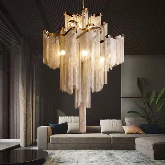 Post-Modern Extra Large Stainless Steel Long Tassel Chandelier for Large Living Room / Staircase / Villa / Duplexes - Richardrider