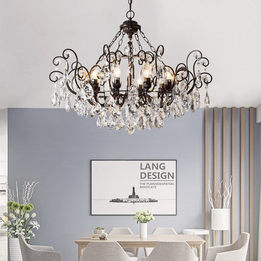 European Retro Light Luxury Crystal Pendant Electronic Candle Chandelier for Living Room / Dining Room / Bedroom
